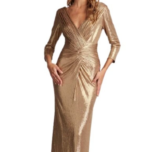 SALE NWT Tadashi Shoji BSJ24131L Metallic Mother of the Bride Gold Dust Size M - Picture 1 of 6